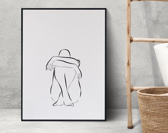 Minimal Body Contour Figure Outline One Line Drawing Square Wall Art Modern Bedroom Decor