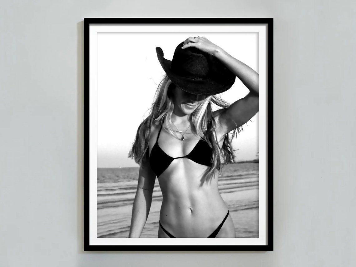Coastal Cowgirl In Bikini Print Vintage Beach Photography Black And White Fashion Poster Beachy Room Decor Bedroom Wall Art