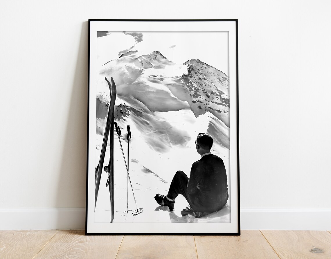 Man Sitting On Snowy Mountain Peak Gazing At Winter Summit Views Poster - Image 3