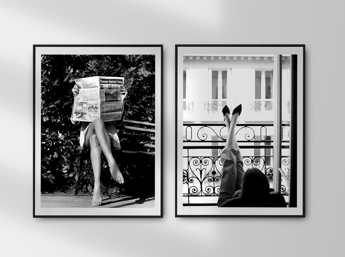 Woman Hiding Behind Newspaper On Park Bench Black And White Poster - Image 2
