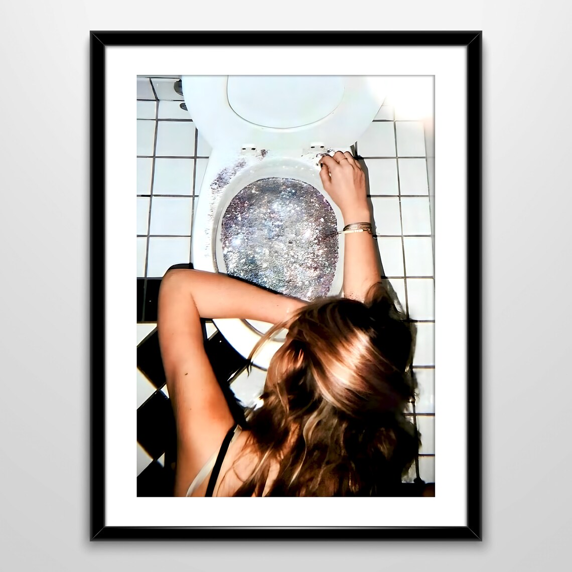 Girl In A Toilet Drinking Vintage Bathroom Poster - Image 4
