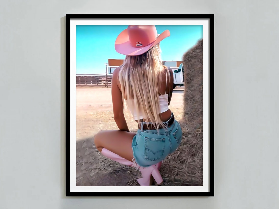 Coastal Cowgirl Pink Boots Print Girly Western Wall Art Retro Cowgirl Poster Teen Girl Apartment Room Decor Trendy Wall Art