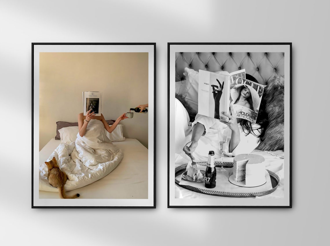 Woman Reading Magazine Print Bar Cart Poster Hypebeast Wall Art Black And White Luxury Fashion Poster Trendy Wall Art - Image 2