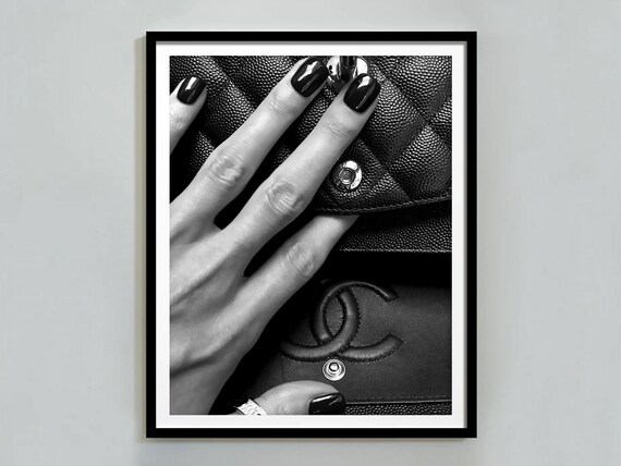 Hand With Black Nails on Quilted Chanel Handbag Close Up Poster