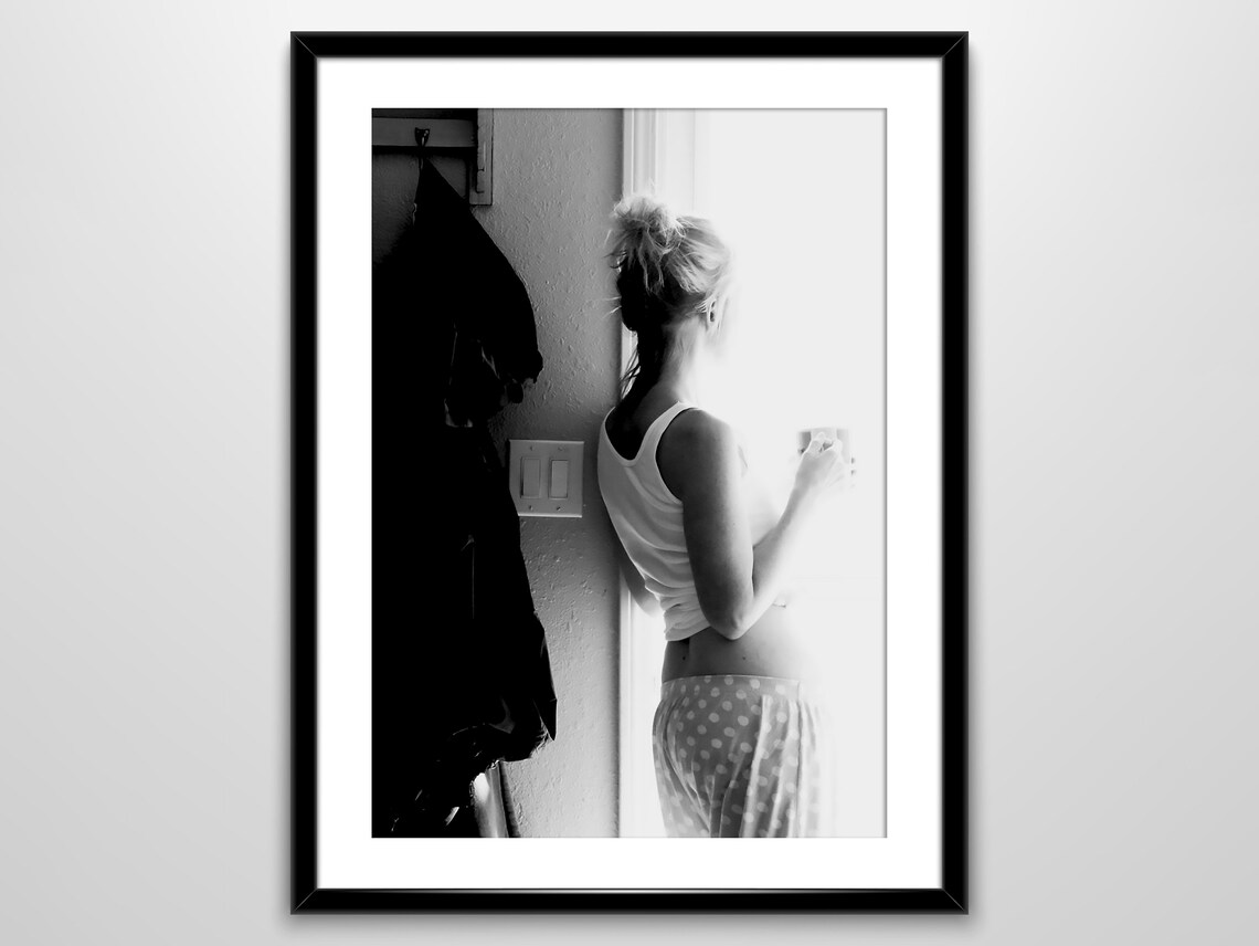 Woman Drinking Coffee At Bright Window Morning Black White Poster - Image 4
