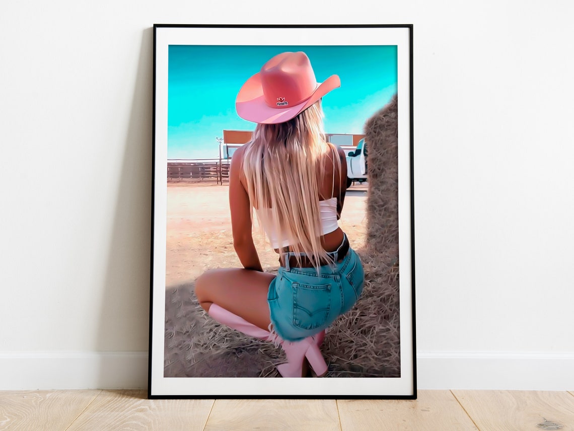 Coastal Cowgirl Pink Boots Print Girly Western Wall Art Retro Cowgirl Poster Teen Girl Apartment Room Decor Trendy Wall Art - Image 4