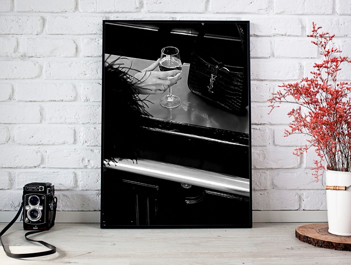 Designer Wine Glass Bar Close Up Luxury Black And White Fashion Poster - Image 2