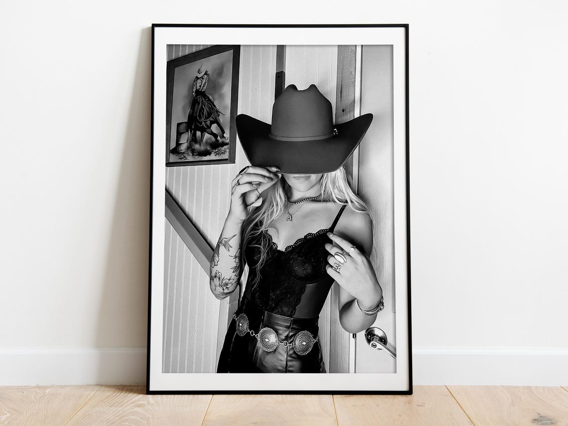 Wild West Cowgirl Print Black And White Western Wall Art Fashion Photography Southwestern Wall Decor Girls Room Print - Image 3
