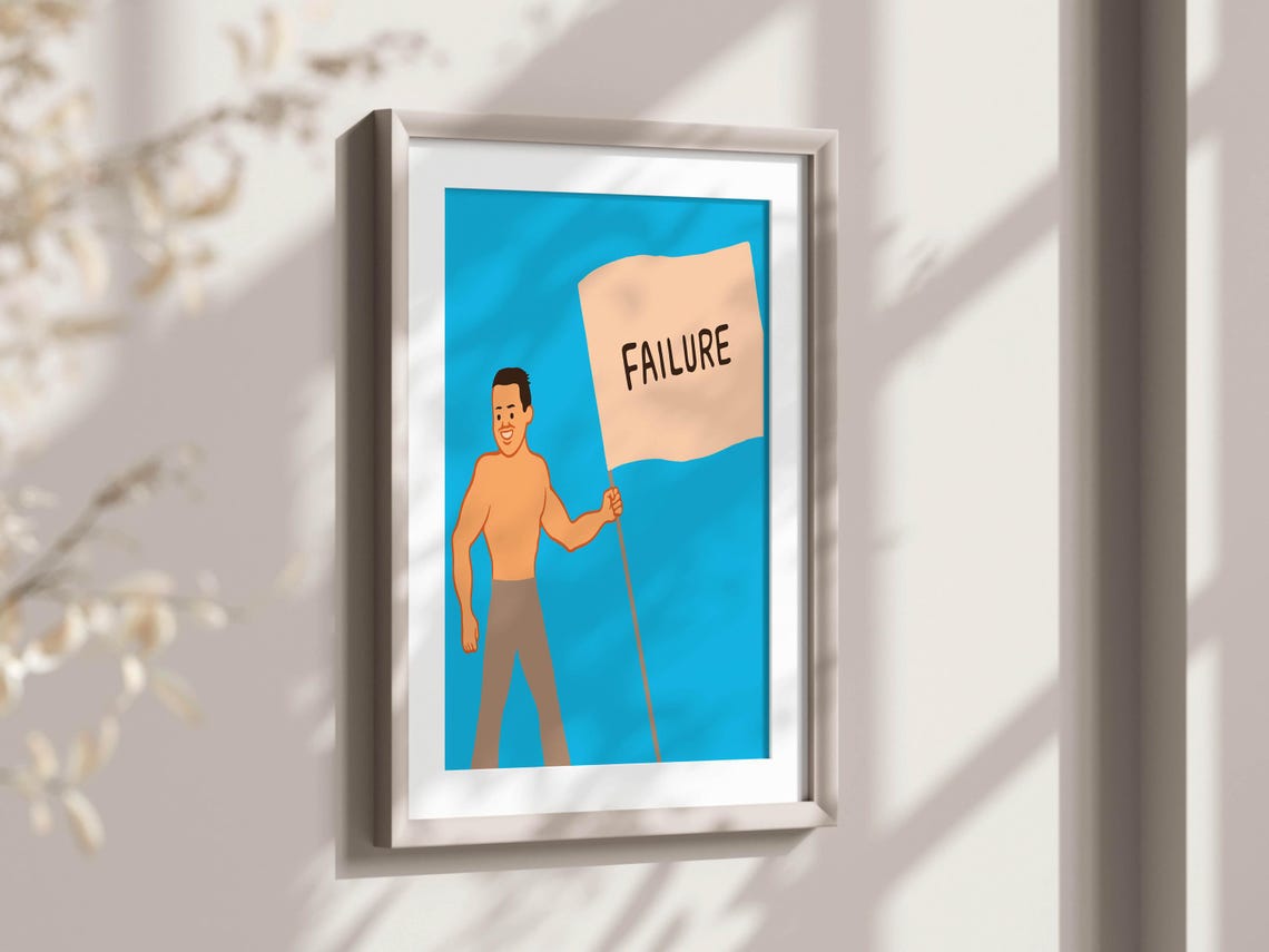 Failure Flag Waving Happy Shirtless Smiling Man Gag Art Poster - Image 2