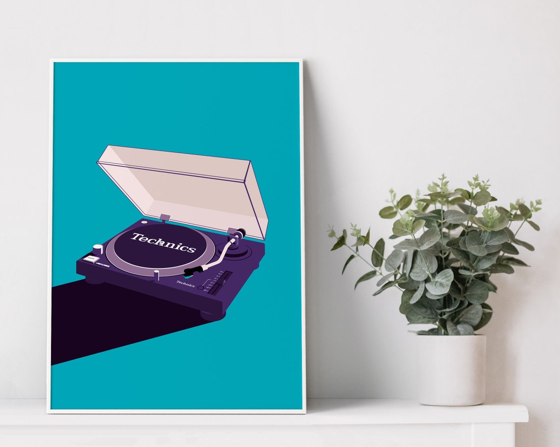 Technics Turntable Record Deck Retro DJ Vinyl Illustration Poster - Image 2