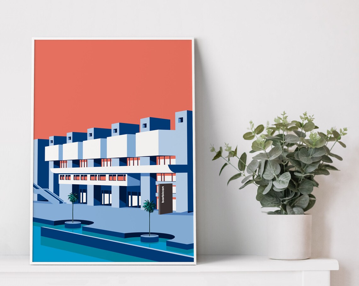 Barbican London Brutalist Estate Water Palms Pink Sky Architecture Poster - Image 2
