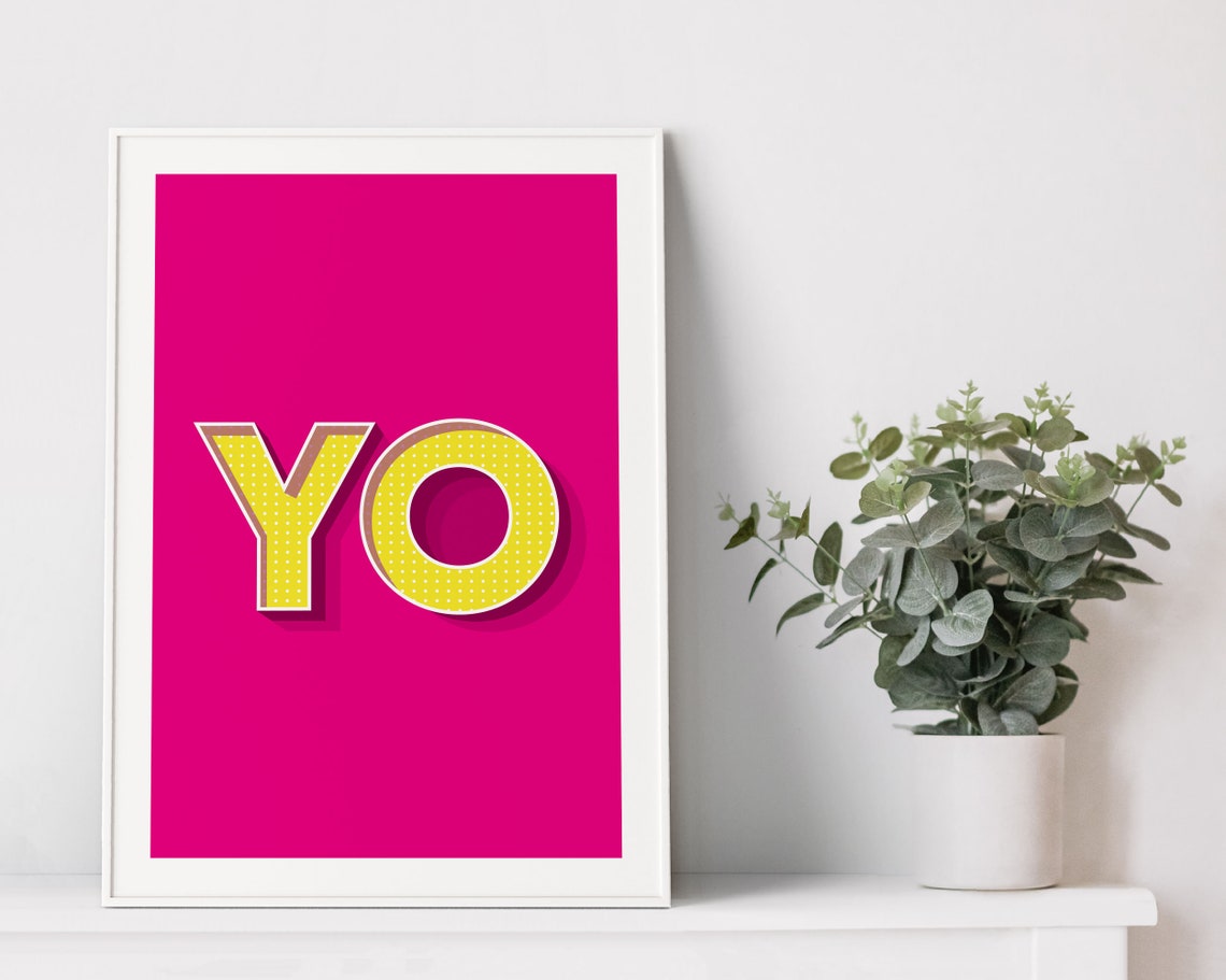 Yo Bold Pop Art Yellow 3D Letters Magenta Background Type Poster - Image 2