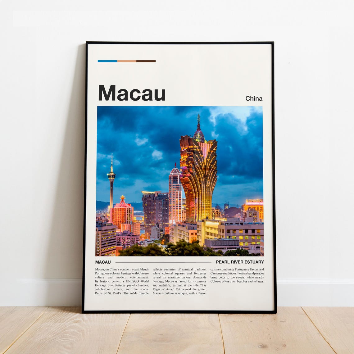 Macau China Night Skyline Grand Lisboa Minimalist Travel Wall Art