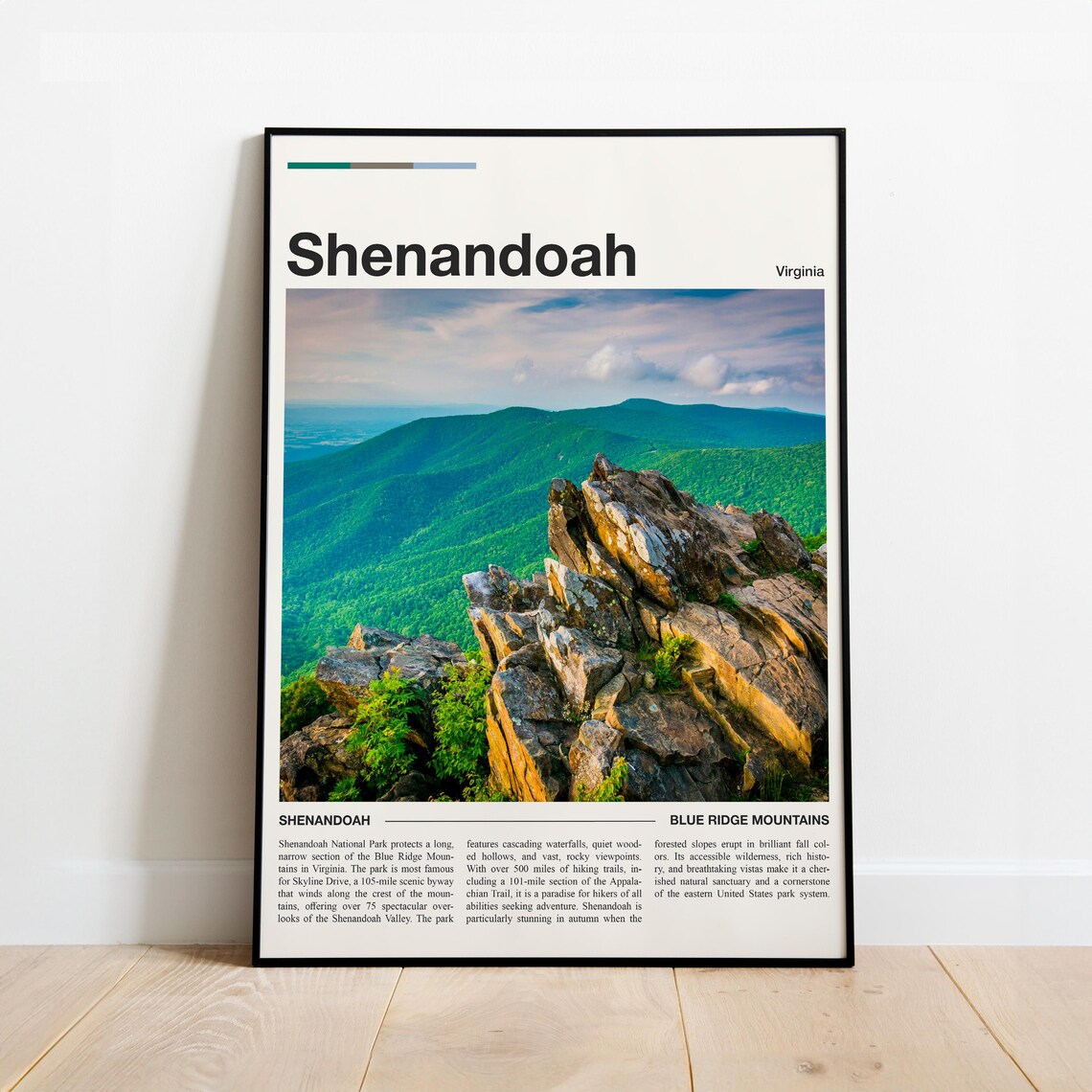 Shenandoah Virginia Blue Ridge Mountains Rocky Peak Minimalist Travel Poster
