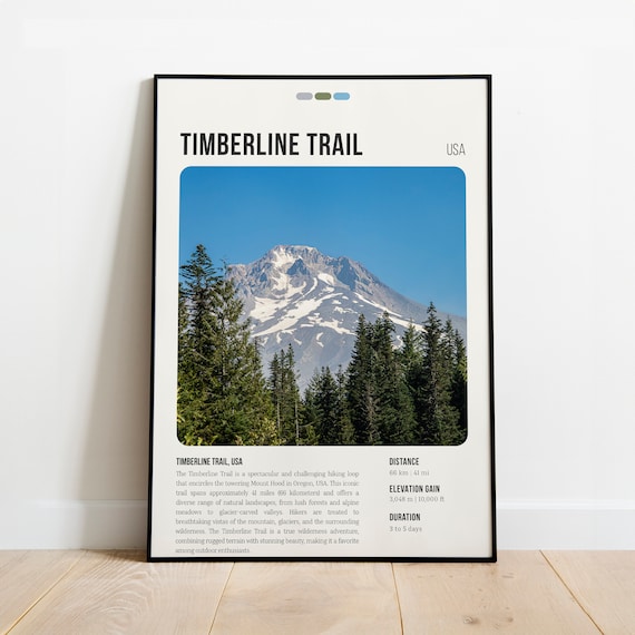 Timberline Trail Mount Hood Oregon Hiking Info Travel Poster
