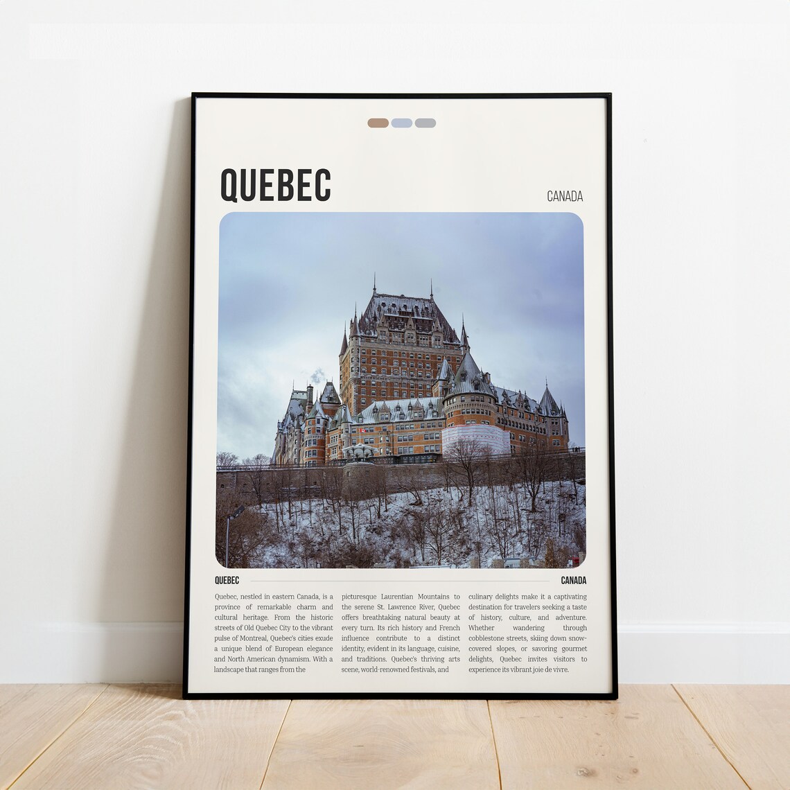 Quebec Canada Travel Poster Historic Chateau Hotel Winter City Art