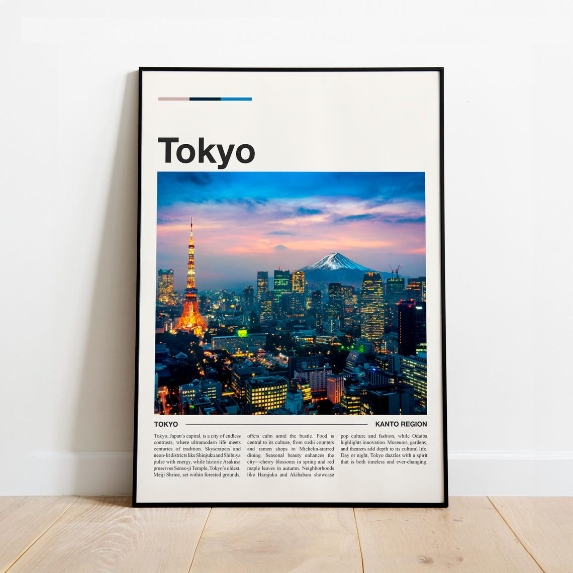 Tokyo Japan City Night Skyline Tower Mount Fuji Travel Poster