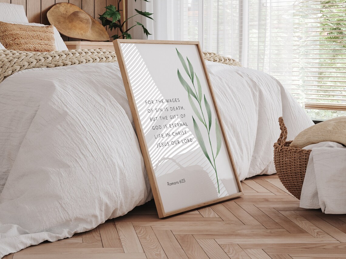 Modern Serene Romans 623 Bible Verse Poster Green Leaf Decor - Image 2