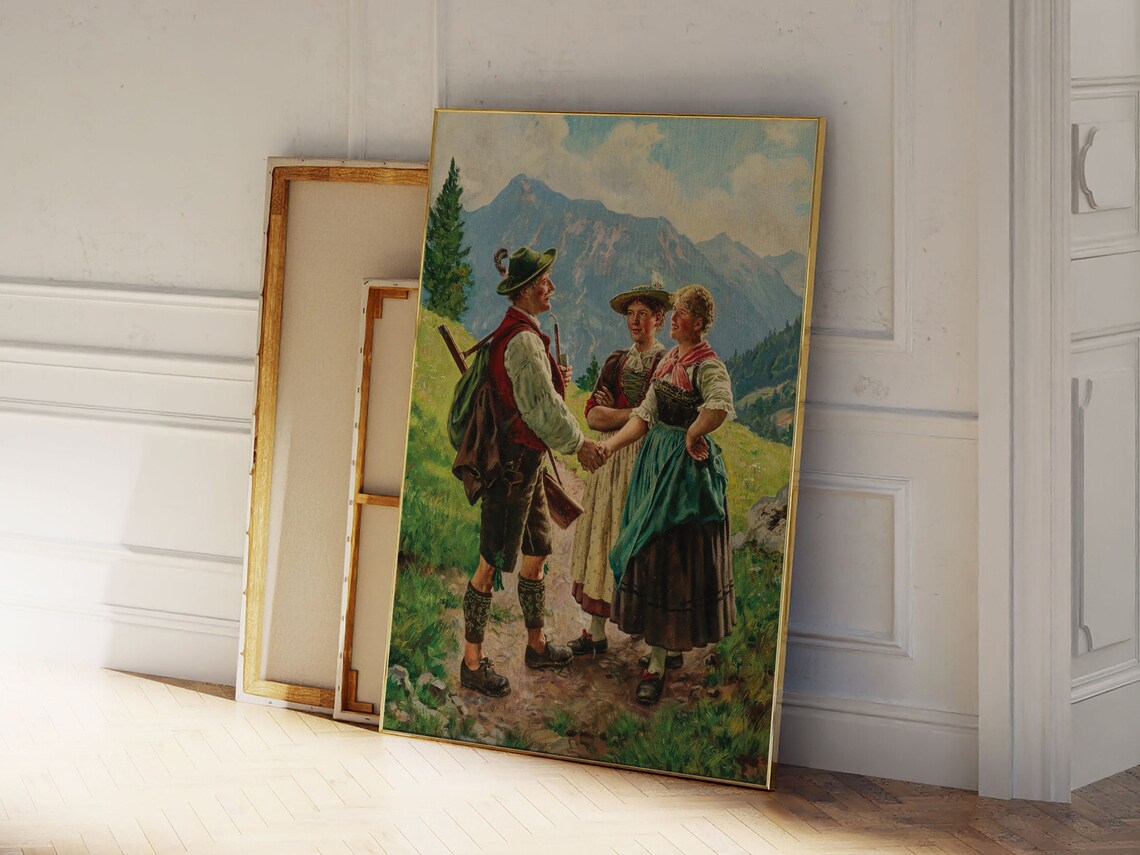 Vintage Alpine Greeting Painting Bavarian Mountain Scene Art Print - Image 2