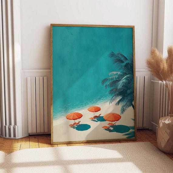 Tropical Beach Umbrellas Poster Palm Aerial Turquoise Coast Art