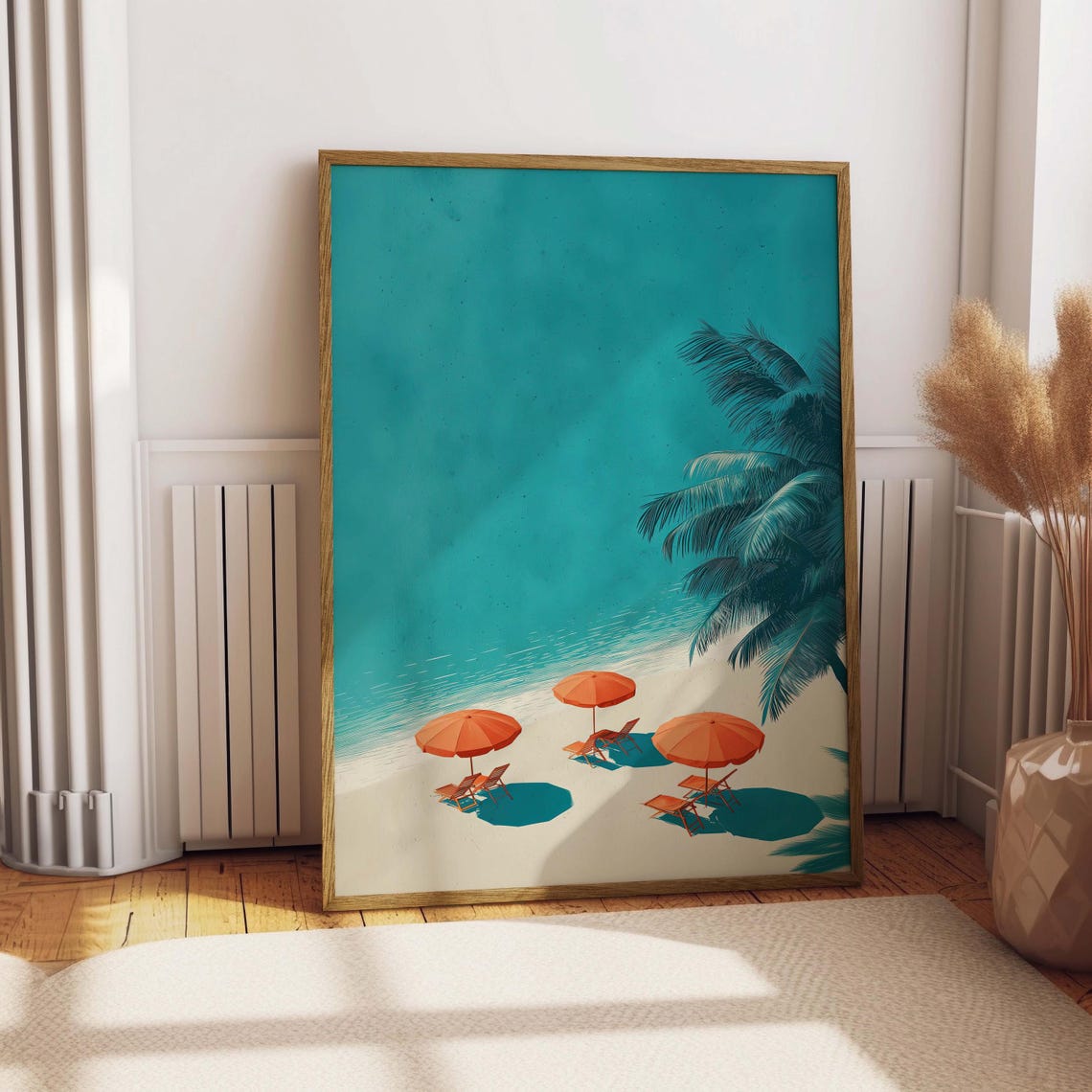 Tropical Beach Umbrellas Poster Palm Aerial Turquoise Coast Art