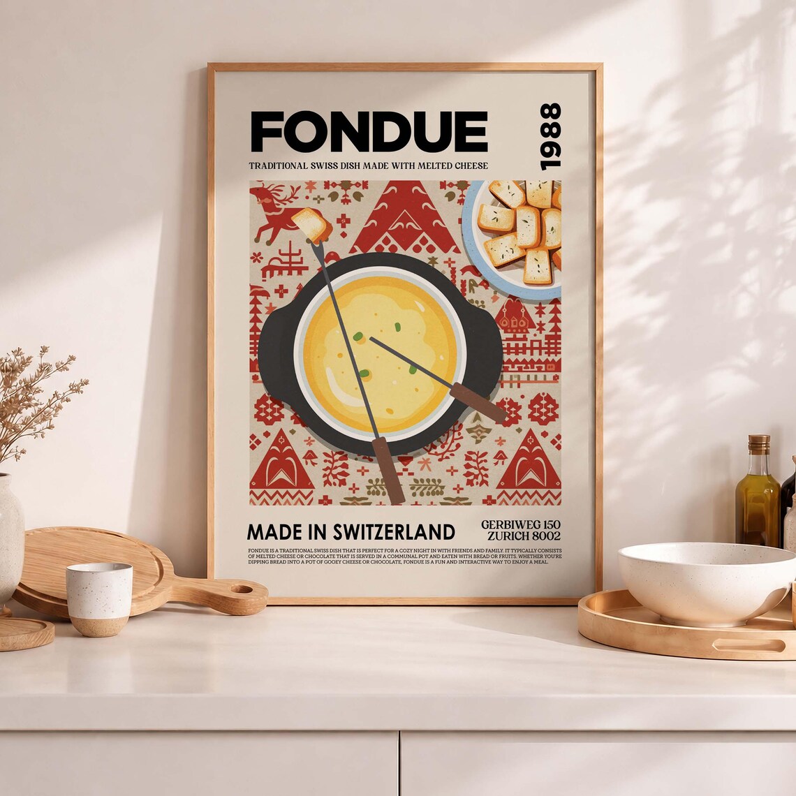Swiss Fondue Retro Kitchen Decor Art Print