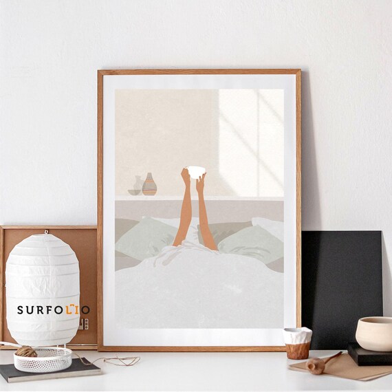 Morning Coffee In Bed Poster, Woman Art