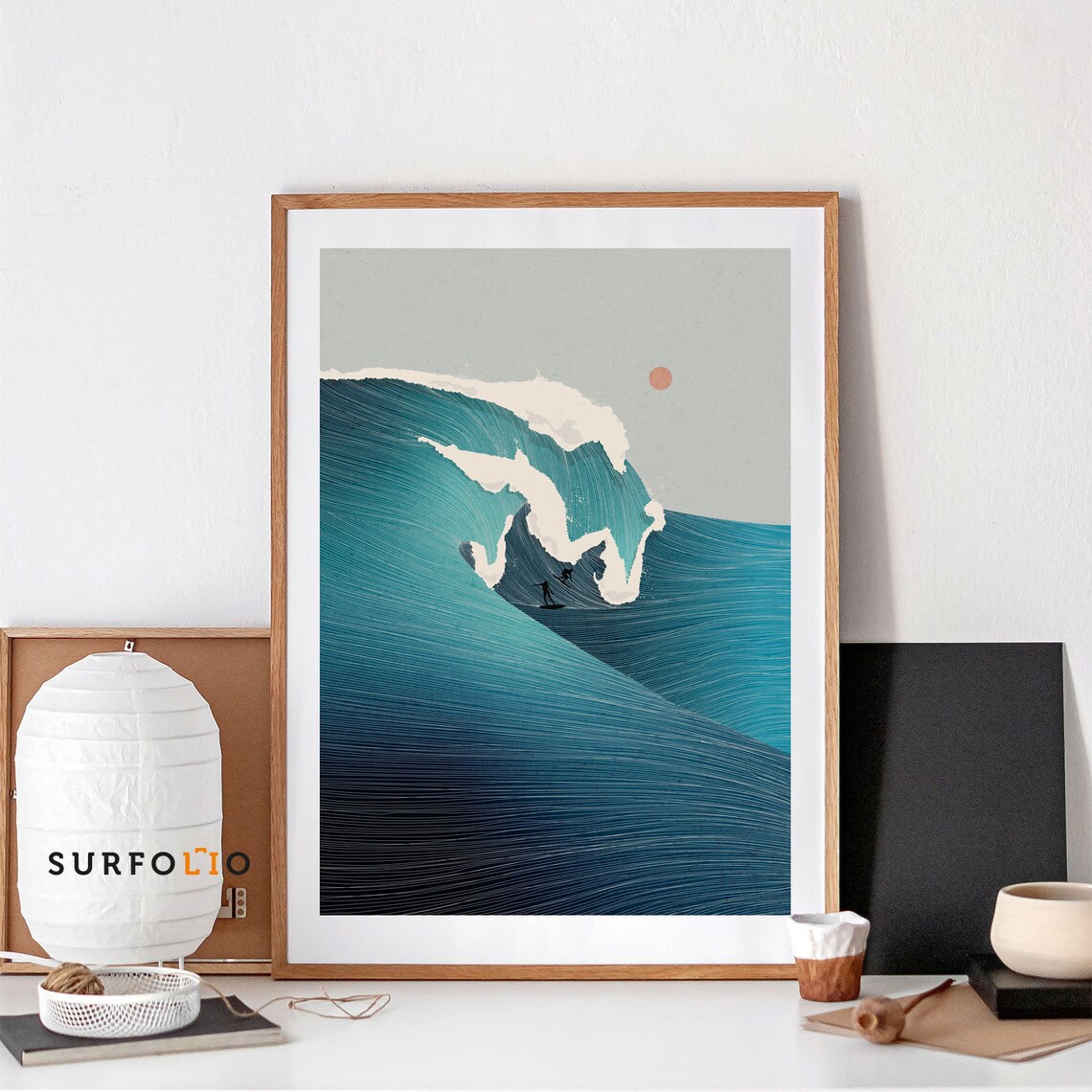 Minimalist Surfing Waves Line Art, Art Print