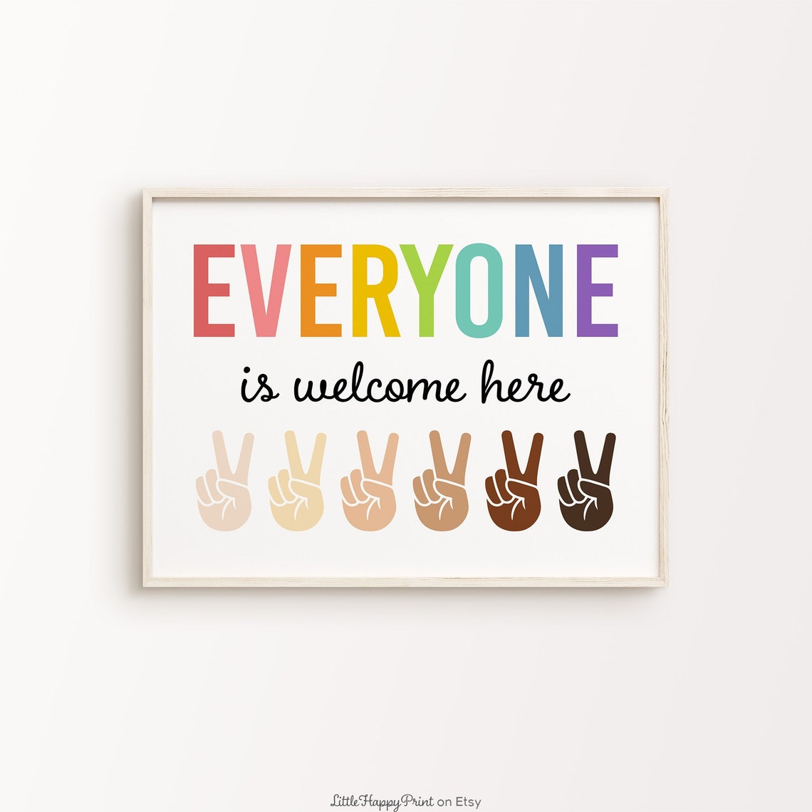 Everyone Is Welcome Here Rainbow Diverse Hands Inclusive Wall Art