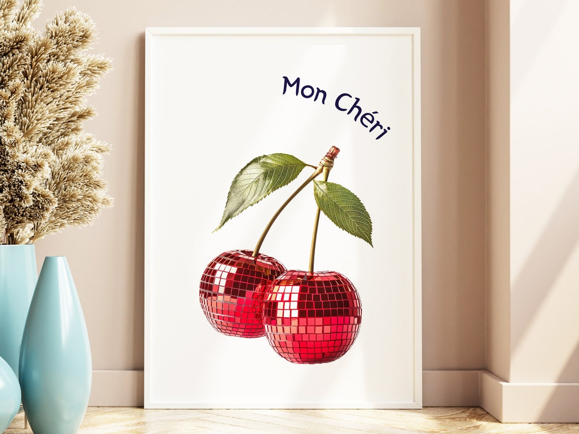 Mon Cheri Red Disco Ball Cherry Fruit Trendy Coquette Poster - Image 3