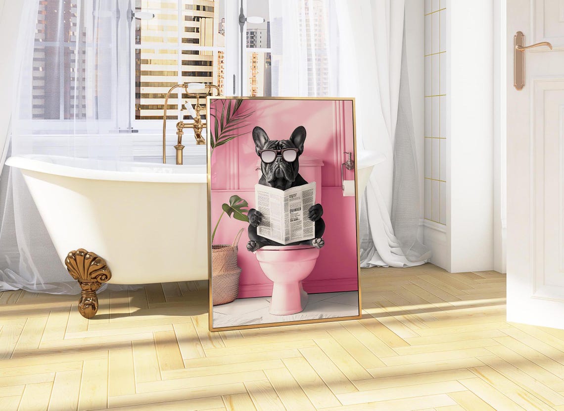 Bathroom Blue French Bulldog Print Funny Bathroom Wall Decor Toilet Wall Art Funny French Bulldog Poster Bathroom Wall Art Dog Lover Gifts - Image 5