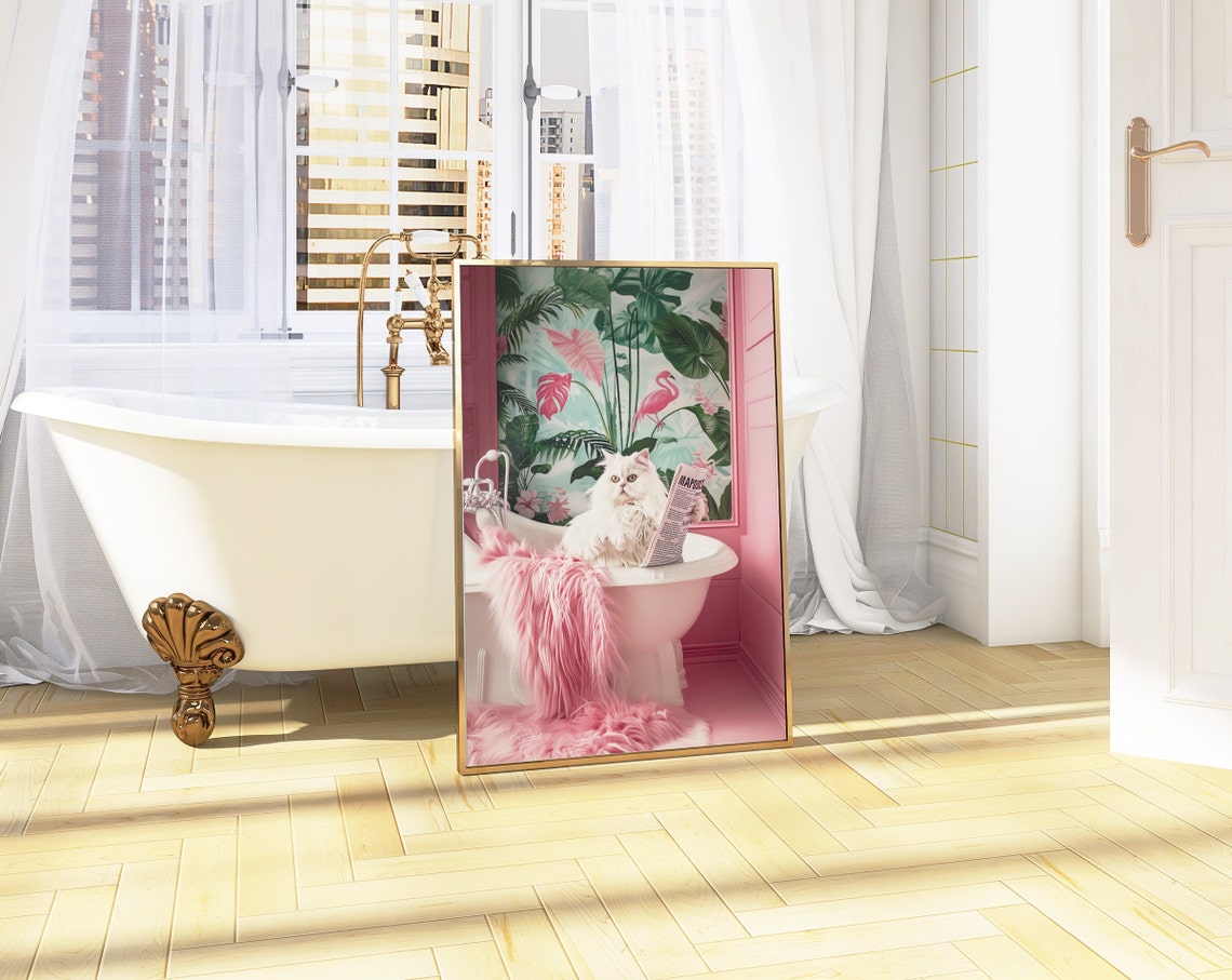 Bathroom Cat Reading in Bathtub Poster - Image 5