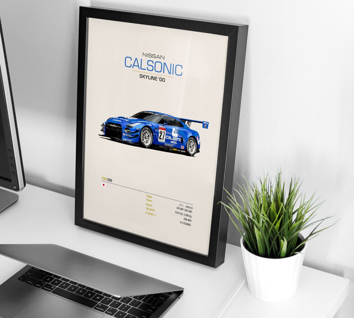 Nissan Calsonic Skyline 2000 Blue JGTC Race Car Spec Sheet Poster - Image 2