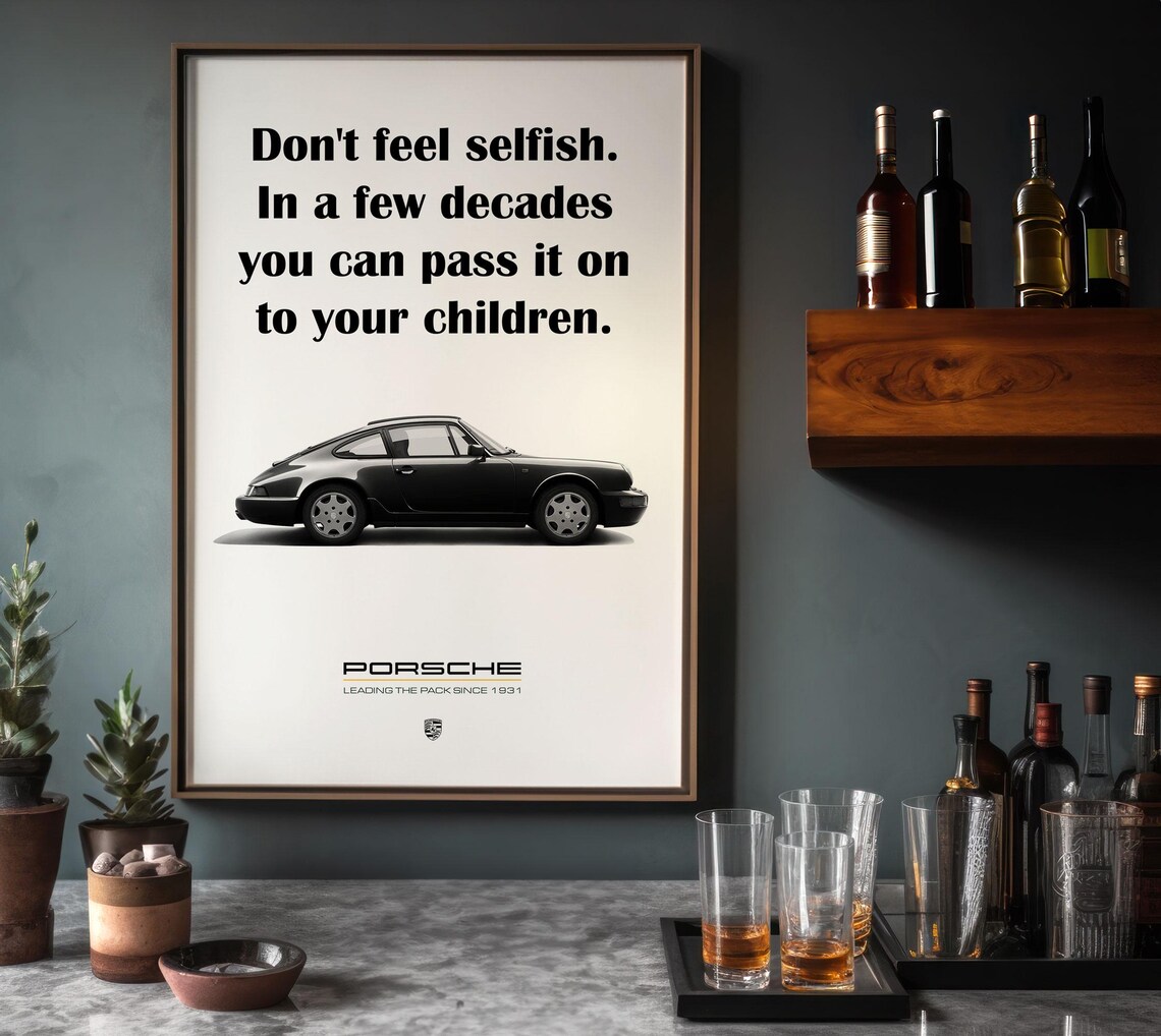 Black Porsche 911 Pass It To Your Children Garage Quote Poster - Image 2