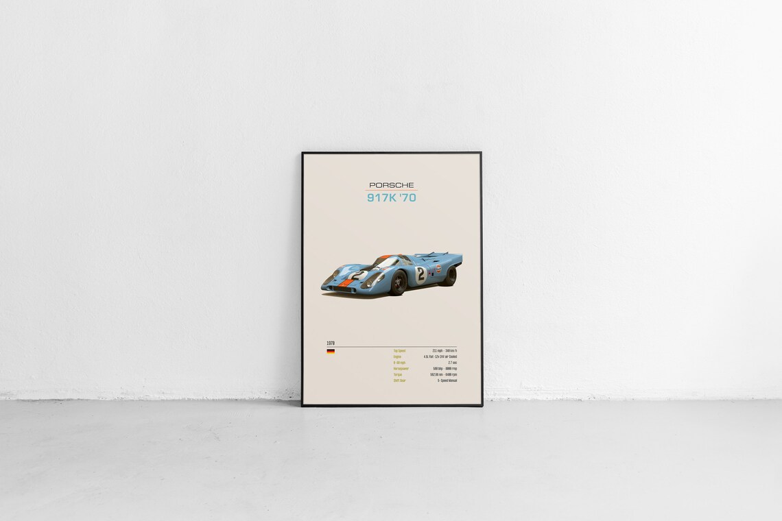 Legendary Porsche 917K 1970 Gulf Blue Le Mans Racing Car Poster - Image 2
