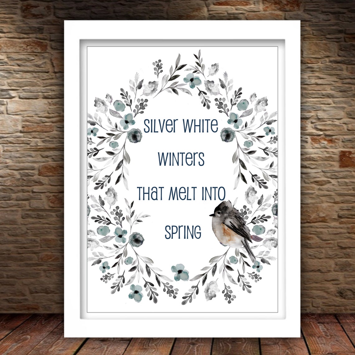 Silver White Winters That Melt Into Spring Chickadee Wreath Poster - Image 3