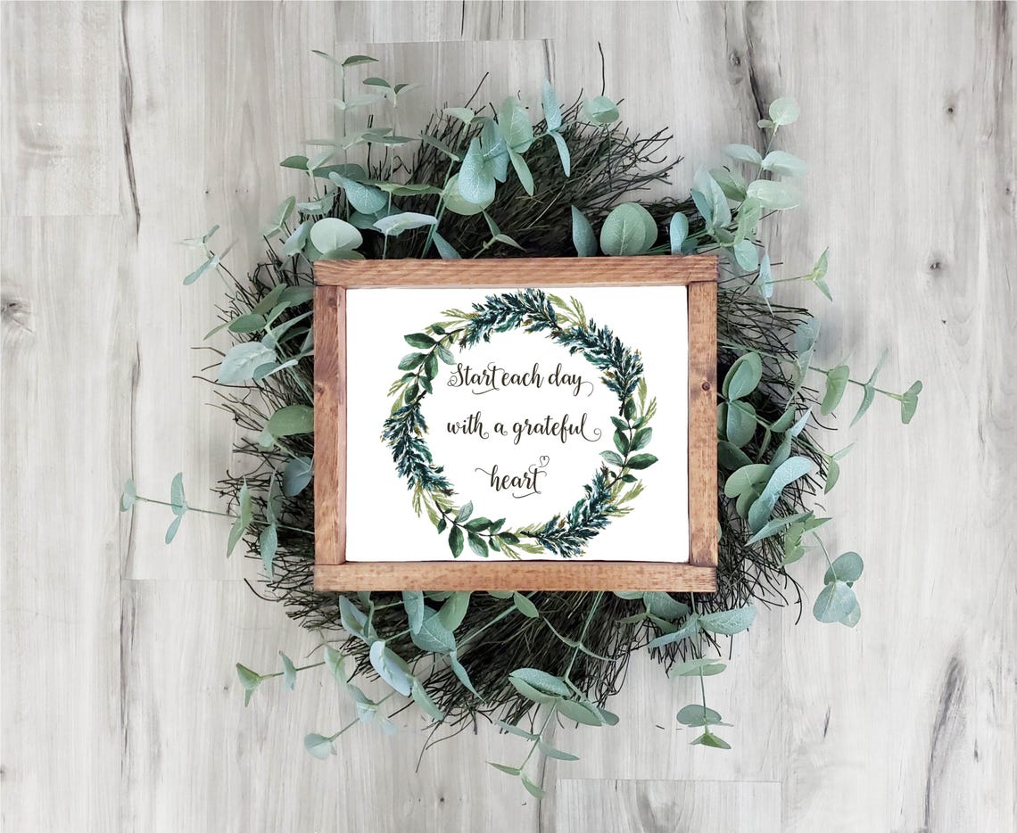 Start Each Day With A Grateful Heart Green Wreath Watercolor Poster - Image 7