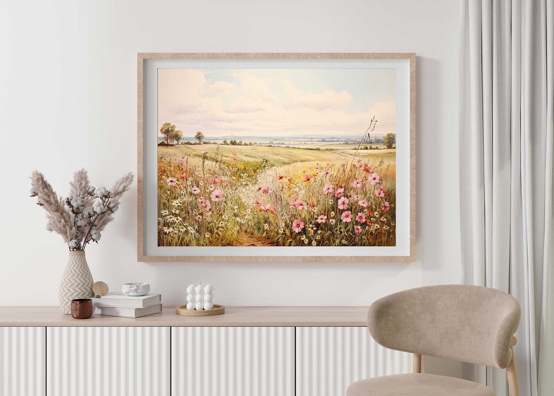 Wildflower Landscape Painting Vintage Landscape Art Print Antique Oil Painting Wall Art Art Print 102 - Image 2