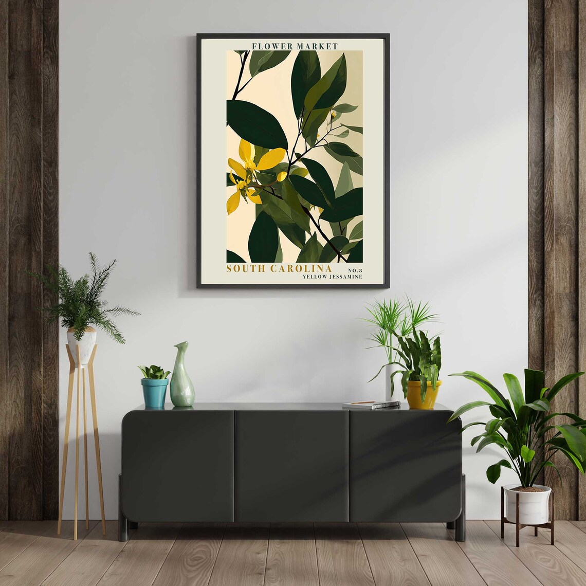 South Carolina Yellow Jessamine Flower Market Botanical Poster - Image 2