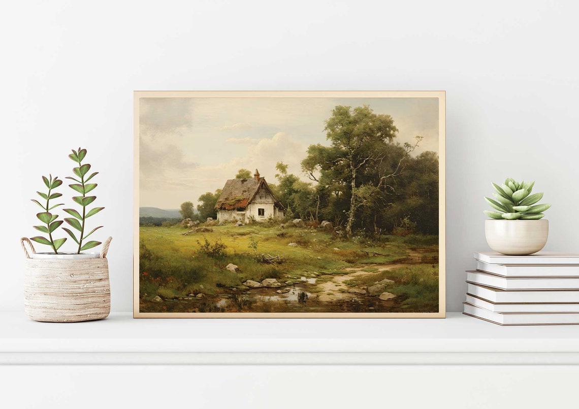 Wildflower Landscape Painting Vintage Landscape Art Print Antique Oil Painting Wall Art Art Print 104 - Image 2