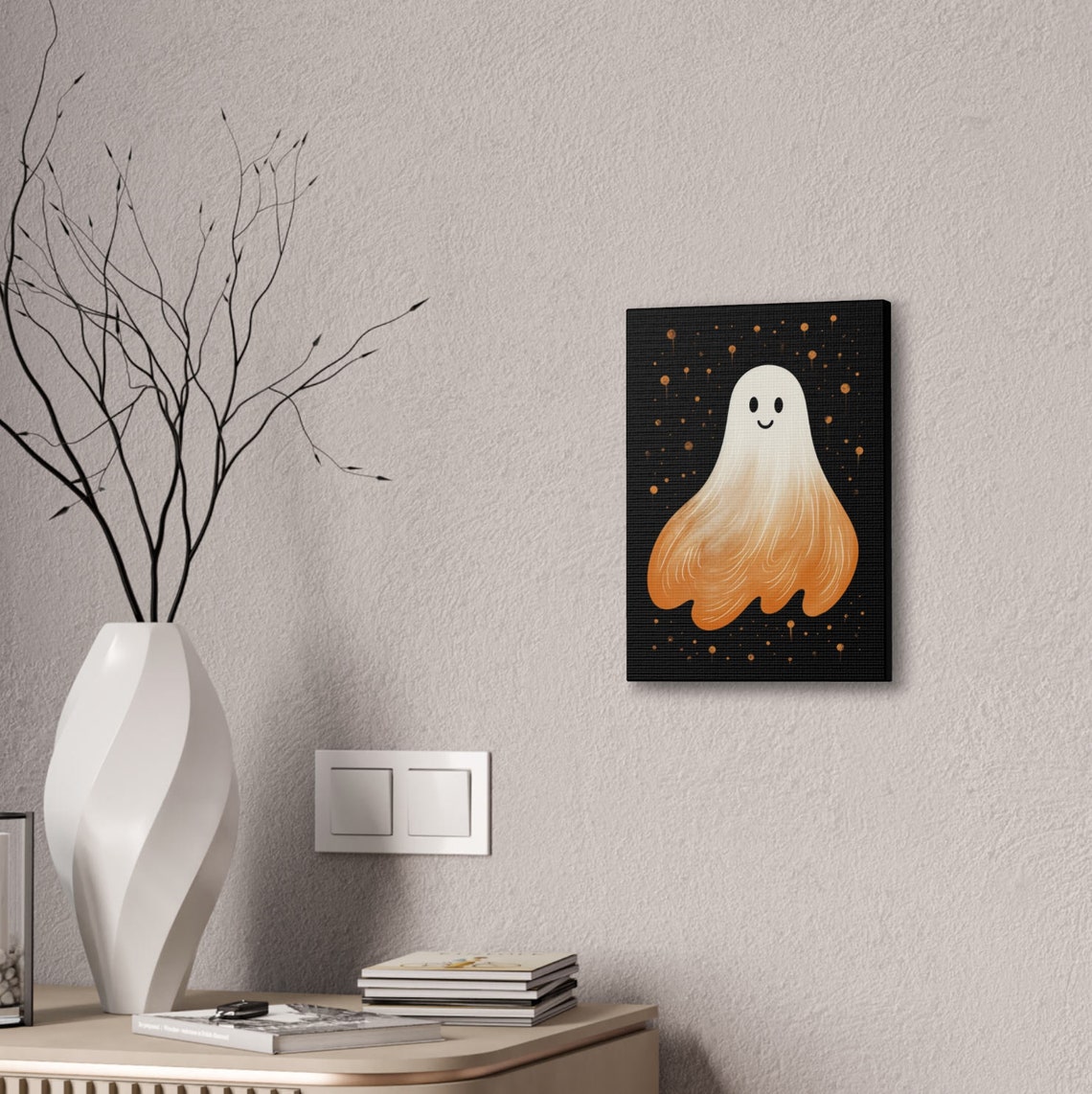 Cute Smiling Ghost Orange Gradient on Black Halloween Decor Poster - Image 5