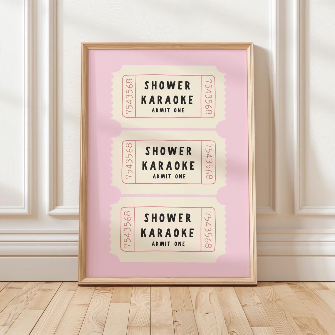 Shower Karaoke Admit One Pink Ticket Novelty Bathroom Quote Poster