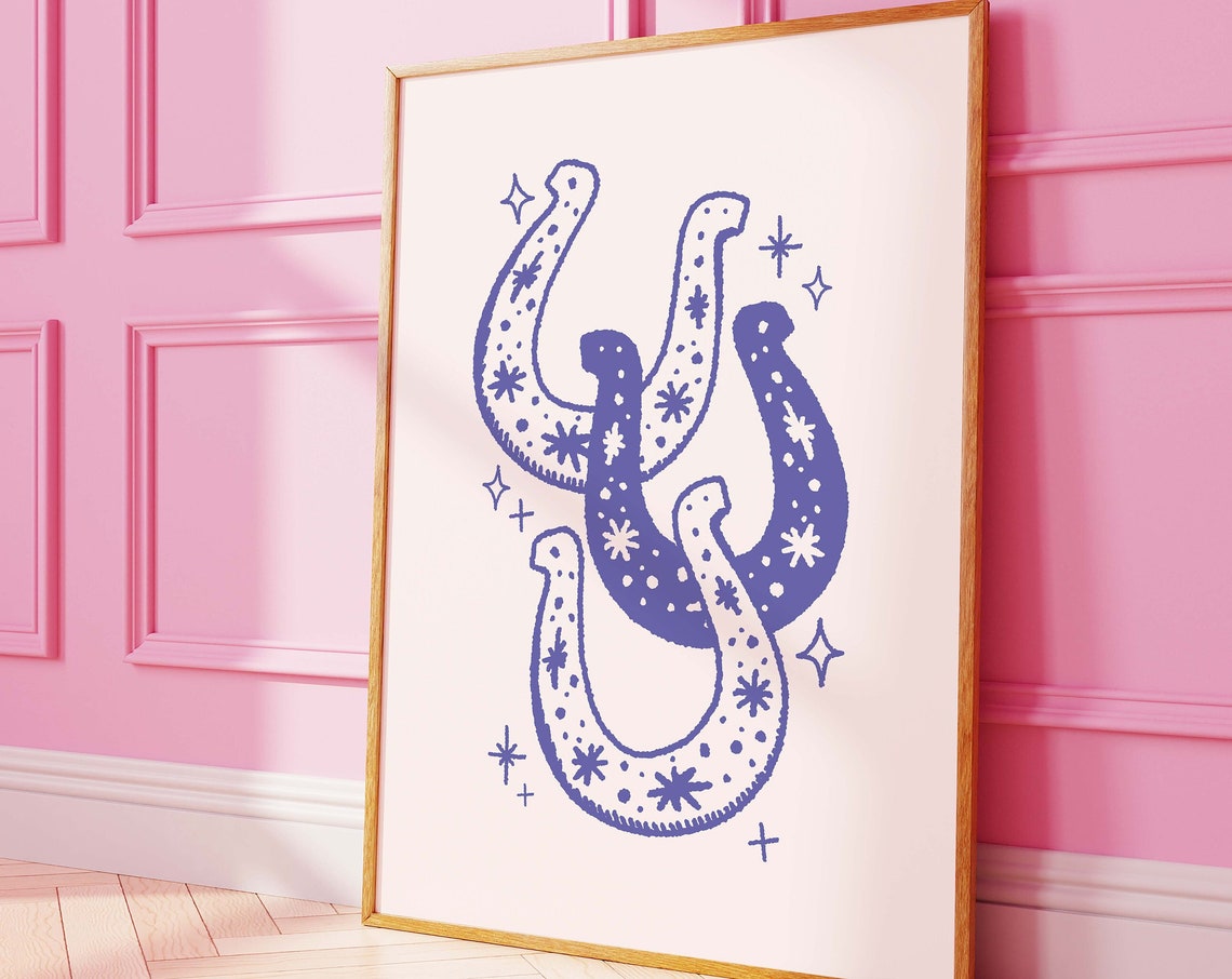 Blue Lucky Horseshoes Intertwined Celestial Good Luck Charm Wall Print