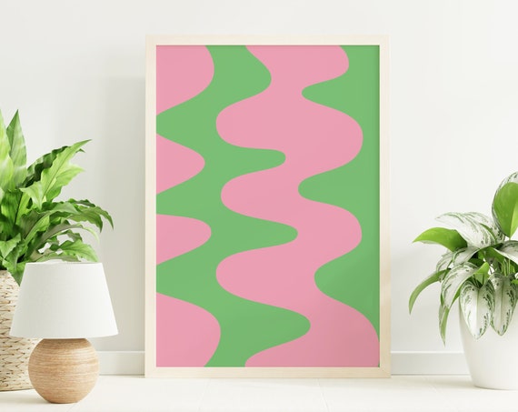 Green Pink Abstract Print Art Trendy Pink Green 70s Retro Art Cute Trendy Wall Art