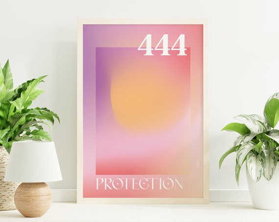 Angel Number 444 Protection Print Art Spiritual Manifestation Gradient Aura Wall Art Cute Trendy Wall Art
