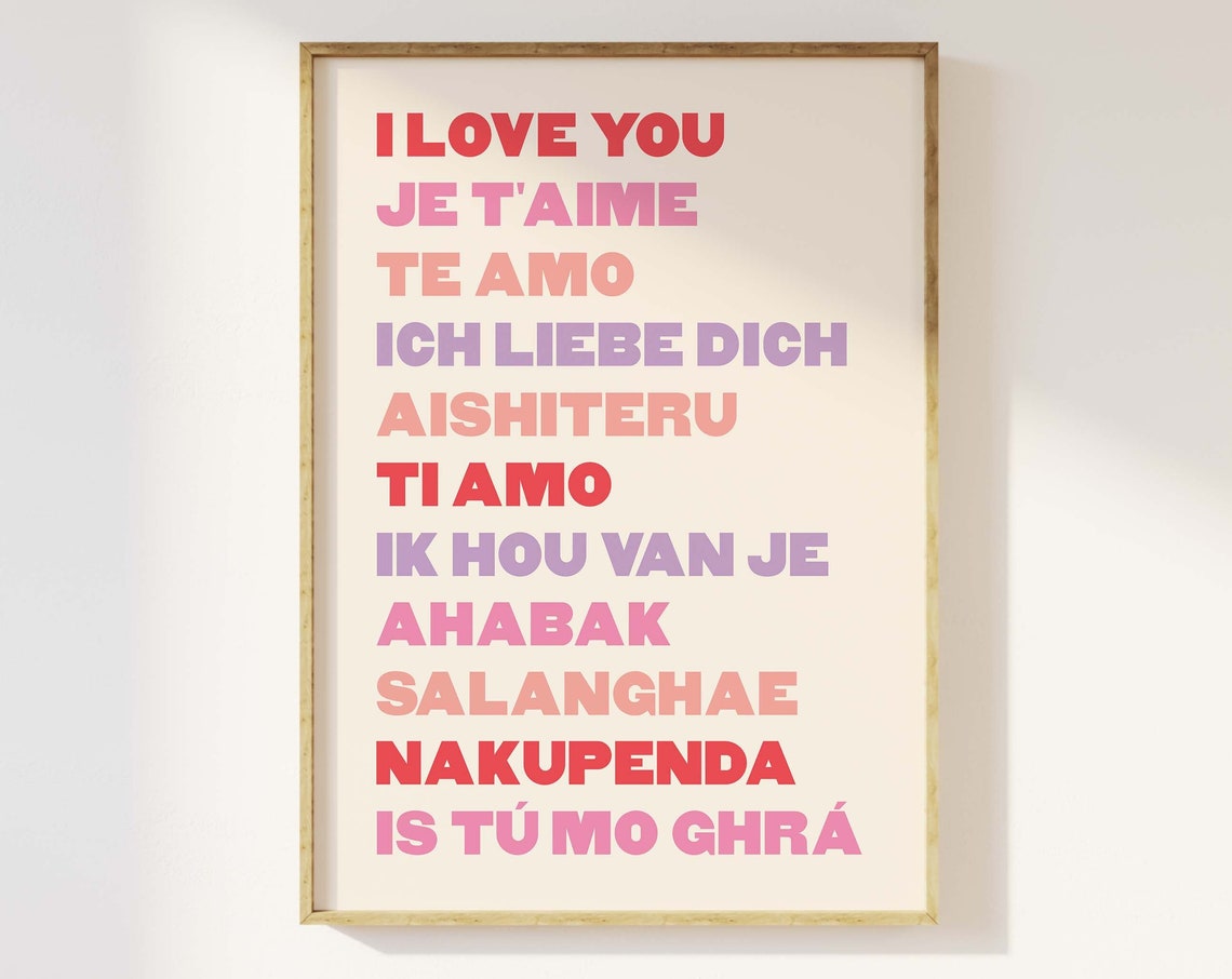 I Love You In Different Languages Multicolor Typography Art Poster