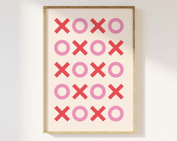 Xoxo Print Art Cute Valentines Print Retro Hug And Kisses Wall Art Trendy Red Pink Art Print
