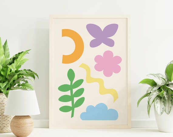 Cute Abstract Shapes Print Art Colorful Floral Wall Art Cute Trendy Wall Art