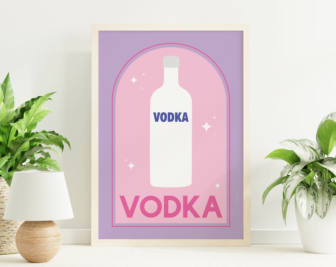 Vodka Cocktail Print Art Cute Pink Purple Cocktail Bar Art Kitchen Wall Art