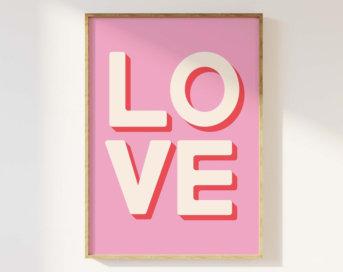 Pink LOVE Bold Typography Retro Modern Valentine Love Quote Poster